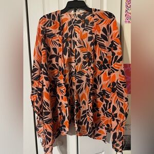 Orange and Black Leaf Print kimono